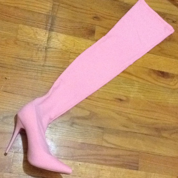 baby pink thigh high boots